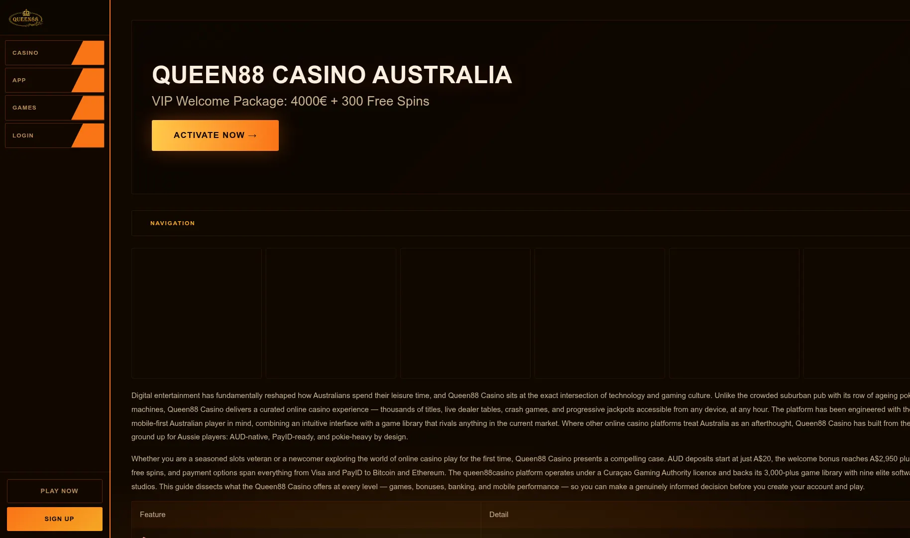 Queen88 Casino desktop platform for Australian players